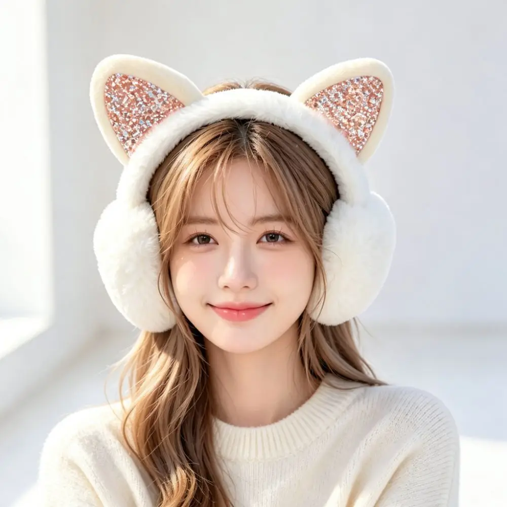 Winter Soft Plush Earmuffs Cute Cat Ear Design Warm Ear Covers Thickened Thermal Ear Muffs For Women Outdoor Casual Wear