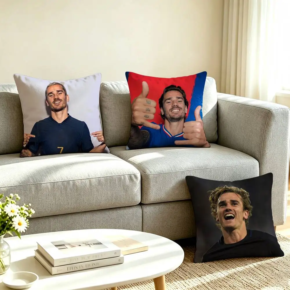 A-Antoine Griezmann Football Player Square Double-Sided printed Pillow Case Bedroom Bedside Pillow Sofa Cushion Cover