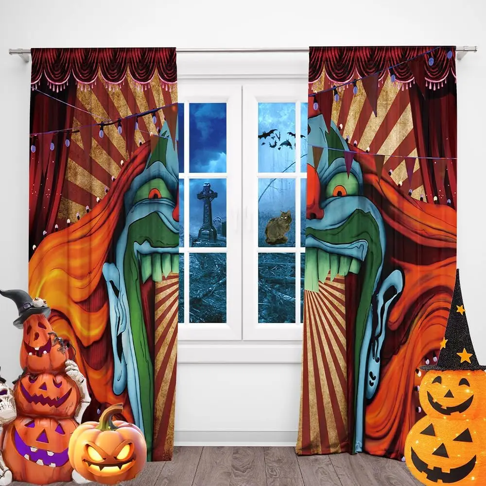 Circus Haunted House Window Curtain Red White Stripe Halloween Birthday Party Window Decor Evil Circus Horror Room Bedroom