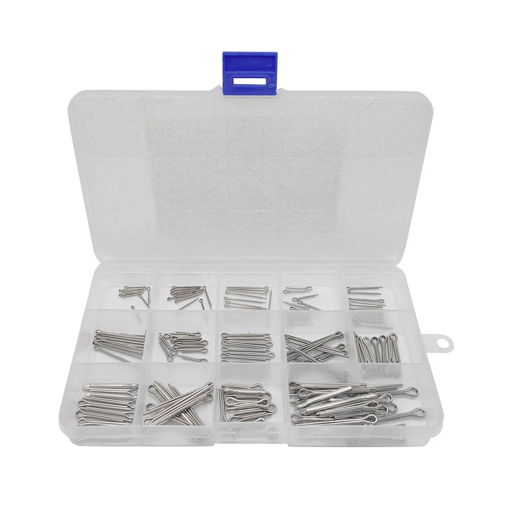 Newest 150Pcs Boxed Cotter Pin Assortment Kit Stainless Steel U Sharp Type Cotter Pin Split Pin Key Faster Fitting Perfect box