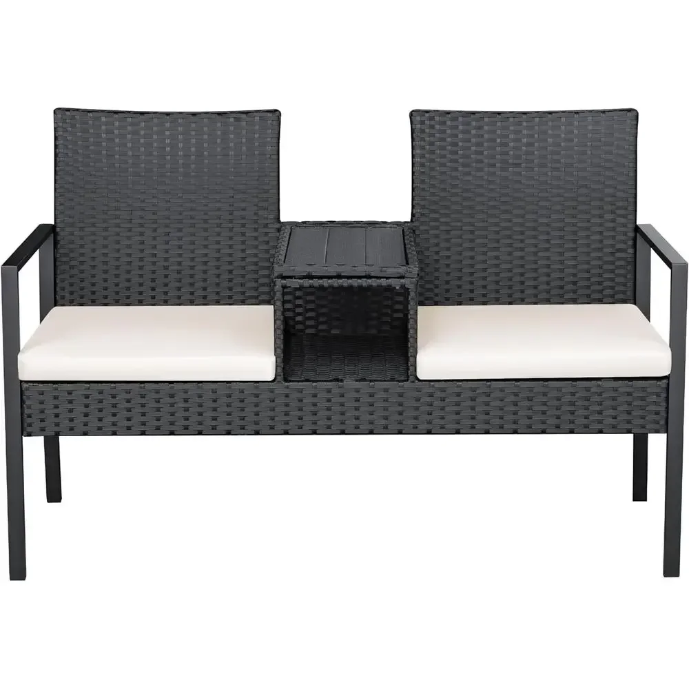 

Outdoor Wicker Furniture Set with Sofa Cushions and Coffee Table for Lawn, Garden, and Backyard, Beige