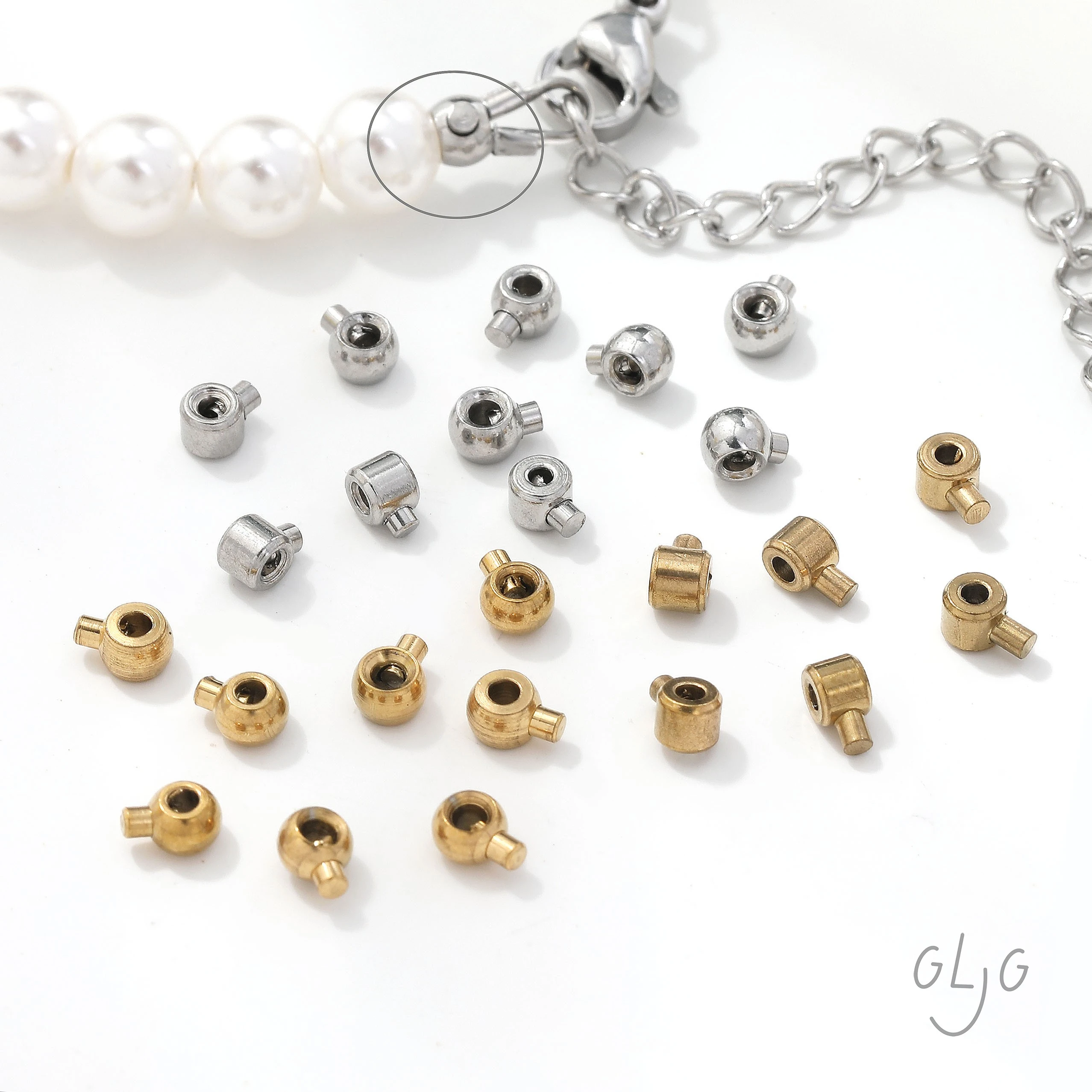 10PCS Titanium Steel Gold Plated Positioning Beads Tubes Bracelet End Clasp Jewelry DIY Making Supplies Handmade Accessories