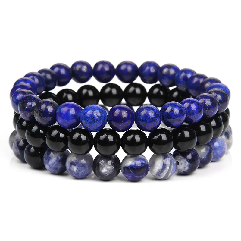 3 Teile/satz 8mm Naturstein Perlen Armband Set Rosa Zebra Rhodonit Mondstein Achate Hämatit Armbänder Für Frauen Männer schmuck – Detail 3