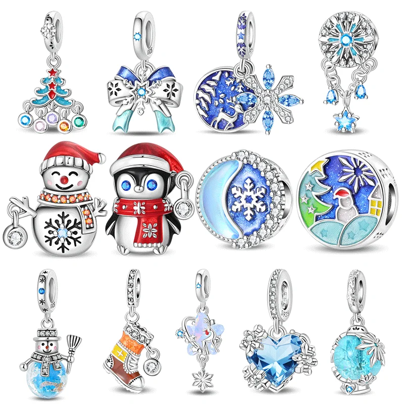 

925 Sterling Silver Christmas Collection Charms Snowflake Winter Bead Bow Snowman Pendant Fit Original Bracelet Necklace Jewelry