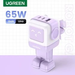 New！UGREEN 65W GaN Charger Robot Design Quick Charge 4.0 3.0 PPS for iPhone 15 14 13 Pro Macbook Laptop Tablet PD Fast Charger