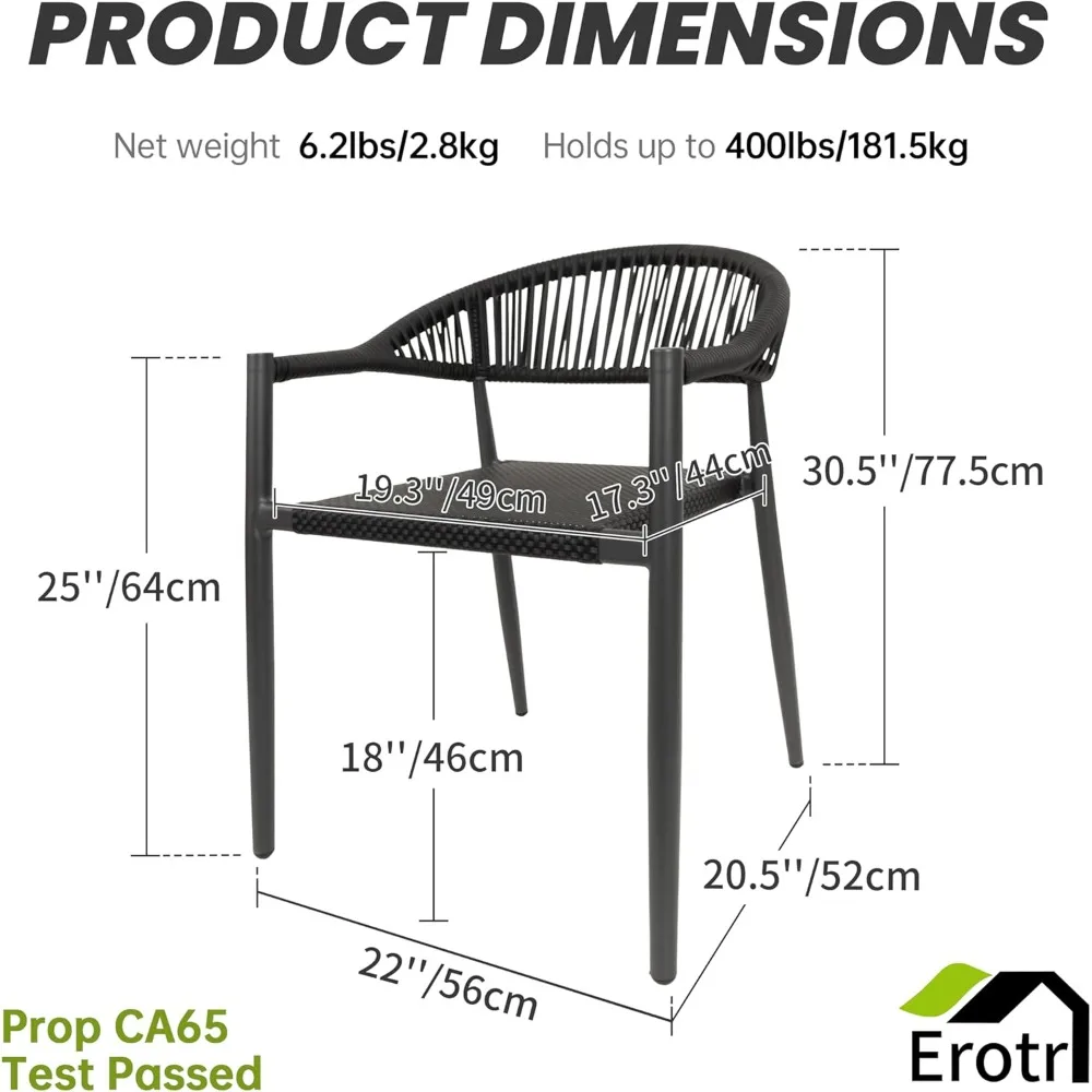 8 Pcs Stackable Dining Chairs, Aluminum Rattan Outdoor Dining Chair with Arms, Woven Rope Patio Armchair Metal No Assembly