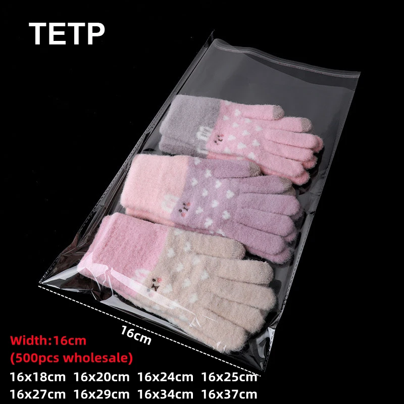 

TETP 500Pcs Width 16cm Clear Self Adhesive Bags Travel Home Socks Gloves Handkerchief Hat Pacakging Dustproof Opp Bag Cellophane