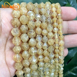 Natural Stone Faceted Volcano Yellow Quartz Loose Beads Bracelet Earrings DIY Bead Perles for Jewelry Making 6/8/10mm 15