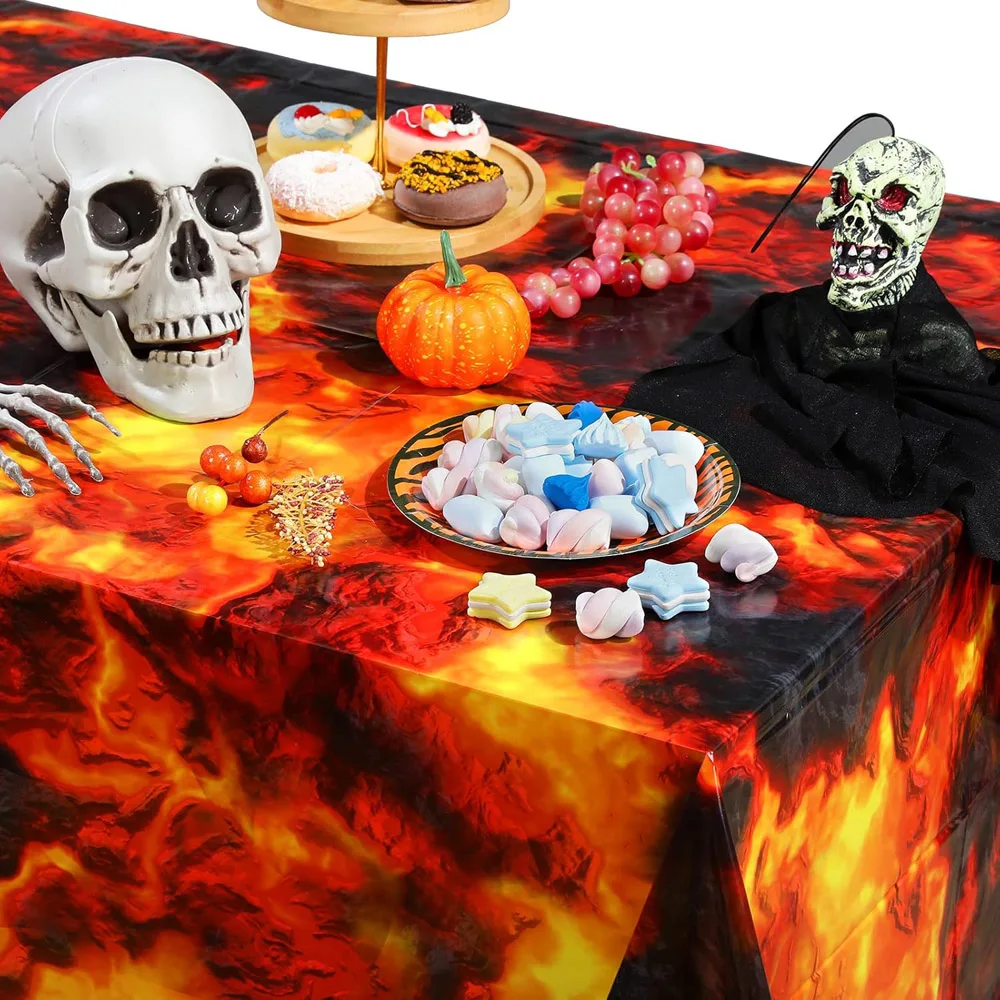 3Pcs Lava Tablecloth - Volcano Waterproof Oil Resistant Table Cover Decoration for Lava Theme Birthday Party Supplies