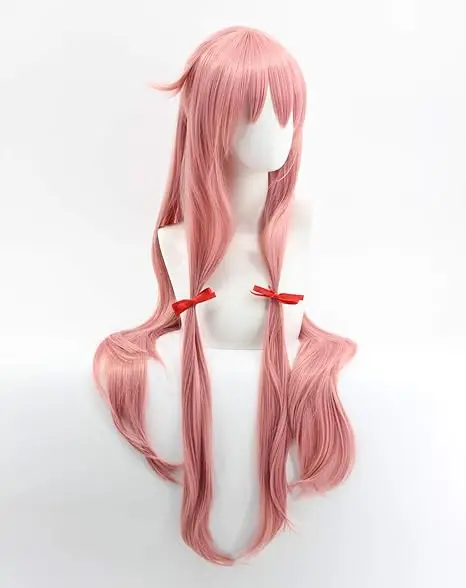 Wig Anime he Future Diary Gasai Yuno untuk Wig kostum Cosplay Pink Wig pesta rambut sintetis panjang ponytai Halloween
