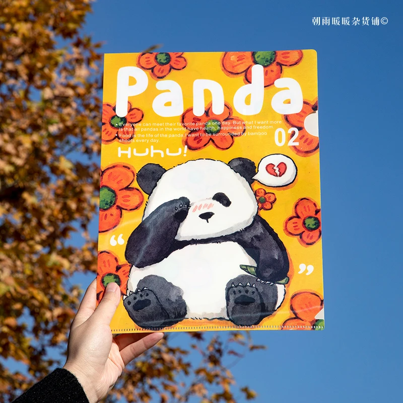 Panda Paradise L-Shaped Folder Ins Cute Cartoon Animal Student Children's Study Paper Storage A4 Document Folder