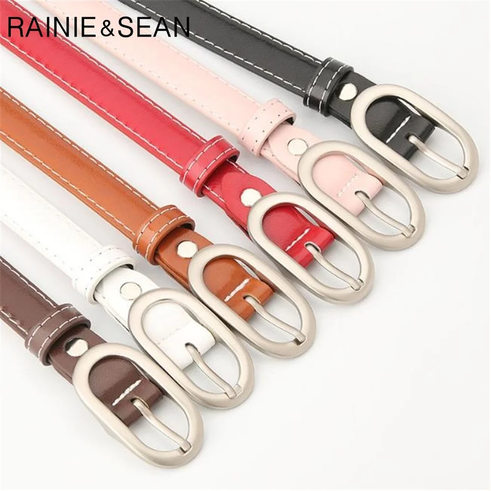 RAINIE SEAN Wit Lederen Vrouwen Riem Pin Gesp Casual Riem Vrouwen Dunne Band Pu Leer Mode Nieuwe Dames Riem voor Broeken