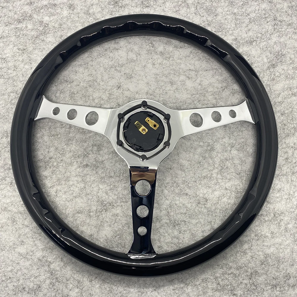 JDM Volante High-end design solid wood wooden black steering wheel classic racing steering wheel Silver Bracket Steering Wheel