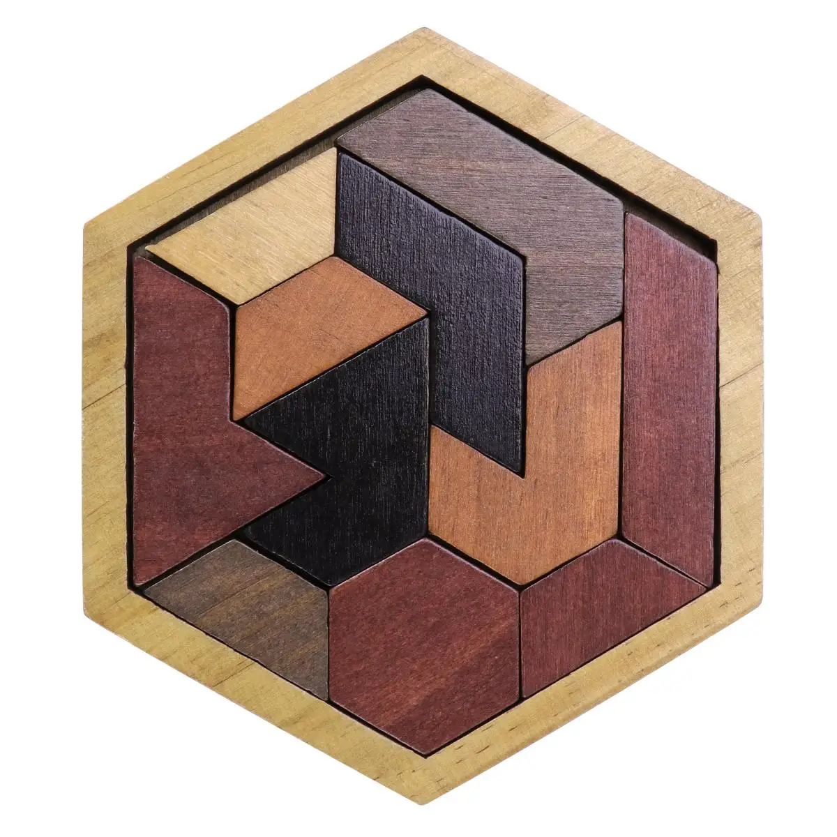 12 pcs Hexagon Tangram Jigsaw Puzzles Wooden Puzzle Games Brain Puzzles For Kids Assembly Disentanglement Puzzle toy