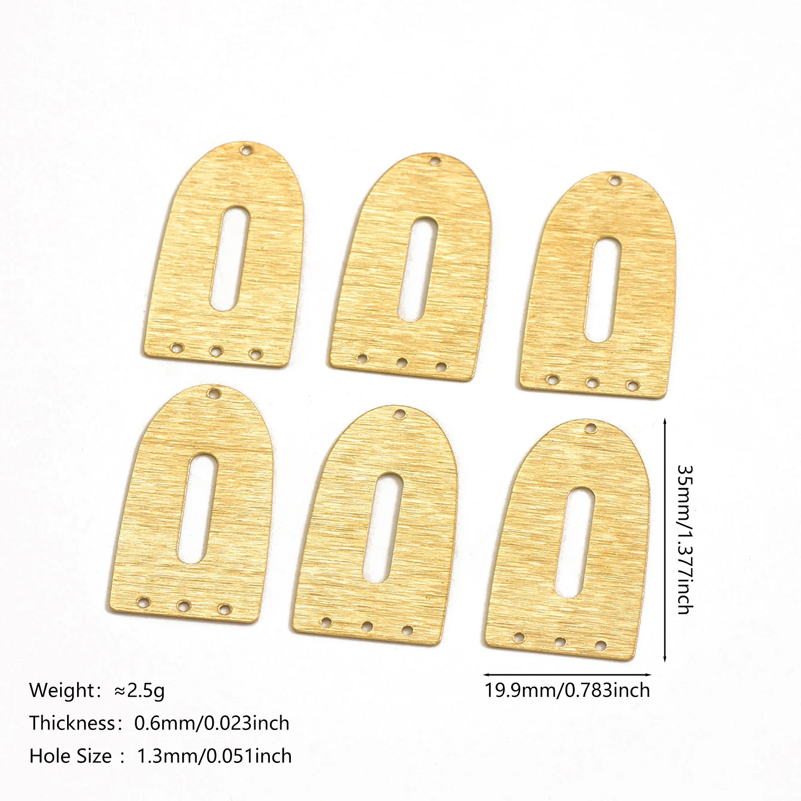 10 Stück Messing-Ohrringverbinder mit gebürsteter, strukturierter, poröser Oberfläche, D-förmige, hohle Kuppel, handgefertigte Schmuckkomponenten – Detail 1