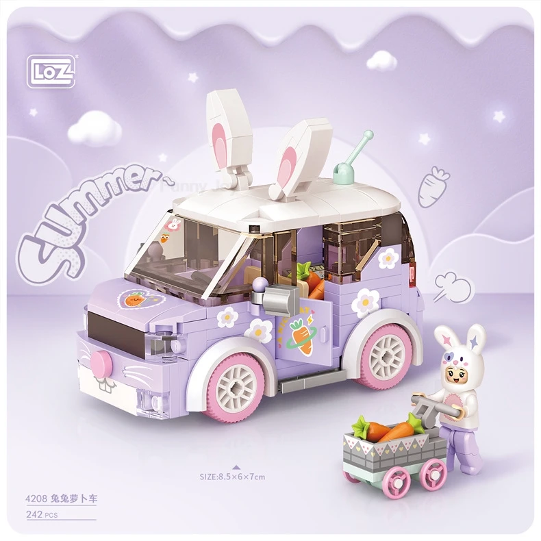 Nieuwe schattige huisdier-schommelwagen creatieve interessante voedsel-reis-campingwagen bouwstenen speelgoed kinderautomodel display kerstcadeau