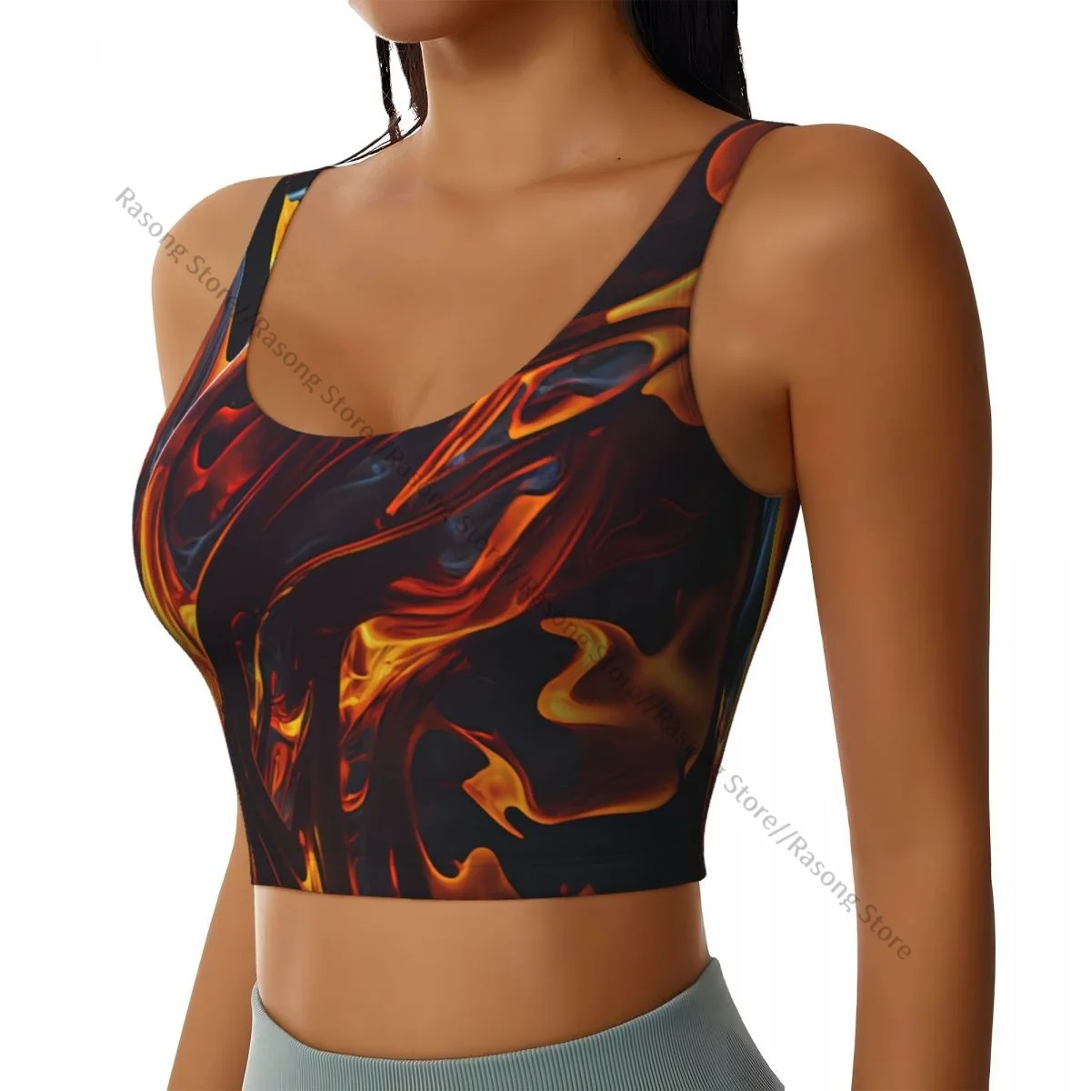 Women Sexy Sports Vest Fire Texture Flames Female Streetwear Sport Lingerie Tee Crop Top