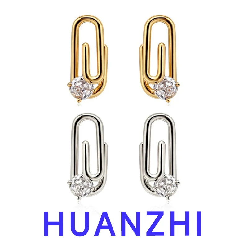 HUANZHI Unique Creative Paperclip Stud Earrings Simple Personality Unisex Earrings Y2K Luxury Gift Jewelry For Women Girls