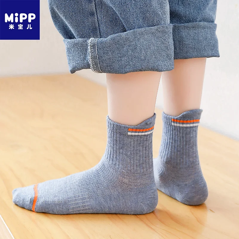 MIPP5 Double Stripe Pattern Cotton Medium Socks Summer Thin Mesh Boneless Children's Breathable