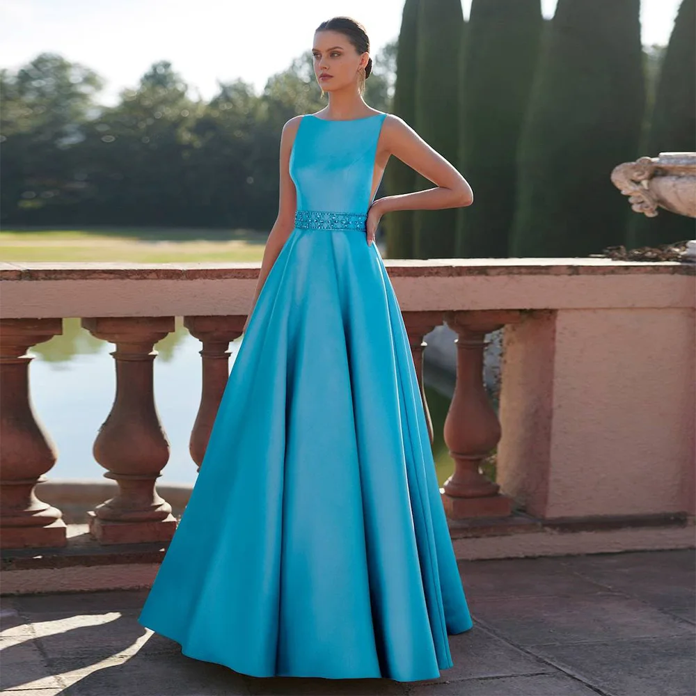 

Атласное платье для выпускного вечера с открытой спиной и трапециевидной формы без рукавов с кристаллами и бисером Элегантные женские платья для выпускного вечера с длинным вырезом лодочкой Современное вечернее платье