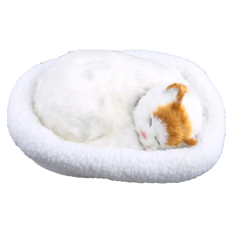 Plush Breathing for Cat Furry Dog with Mat Realistic Stuffed Animals Plush Toy Model for Creative Simulation Lovely Cats