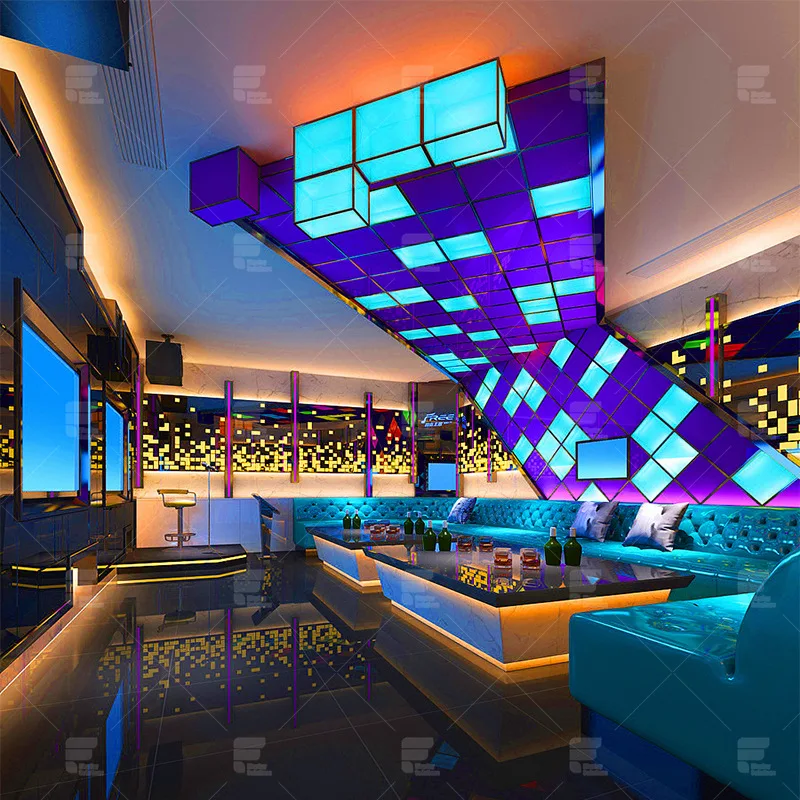 {customized}New Lounge Furniture Bar Night Club LED Lighting Night Club Interior Design Showcase Shero