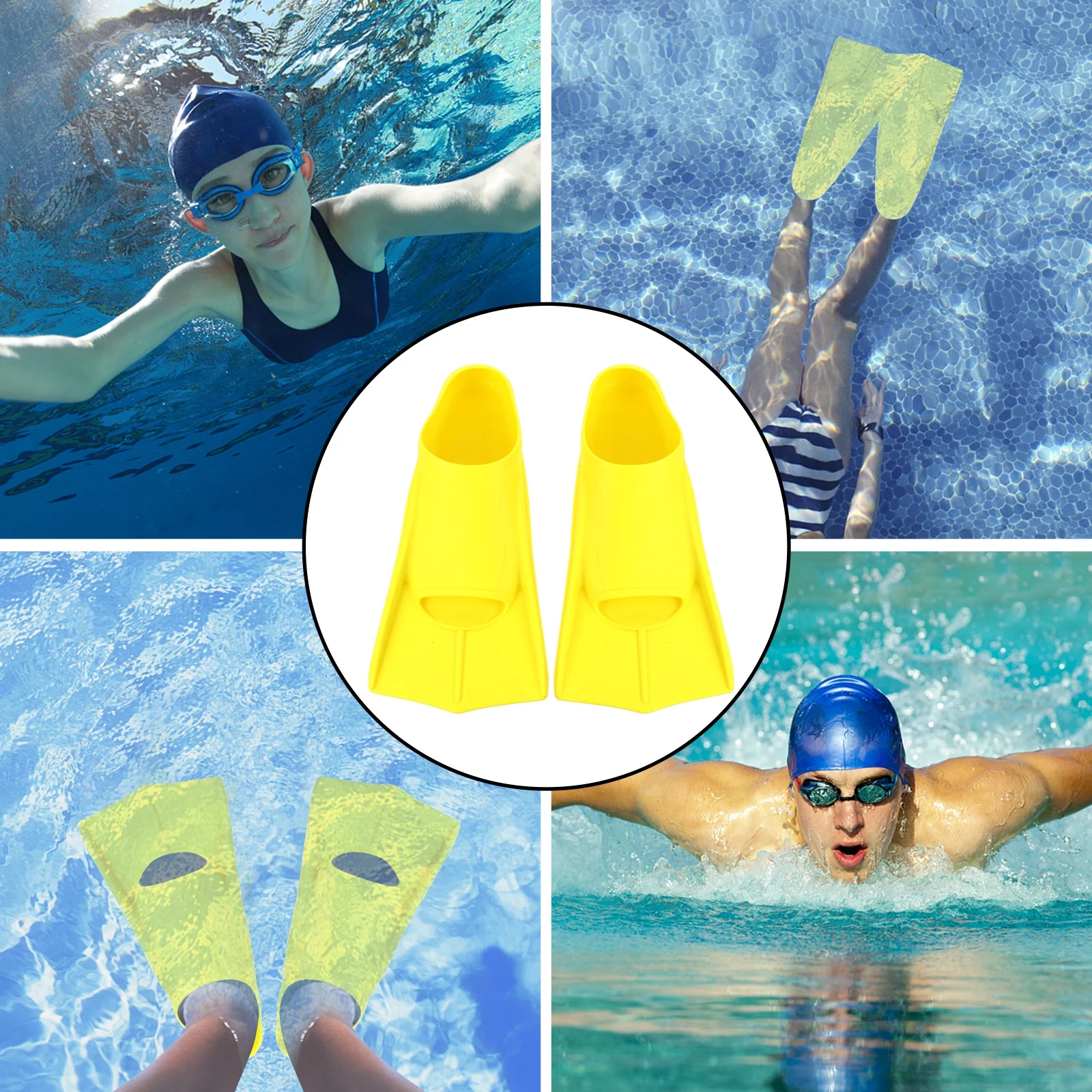 

1 Pair Silicone Swimming Fins Yellow Hydrodynamic Design Foldable Comfortable For Snorkeling Diving Training Swimming