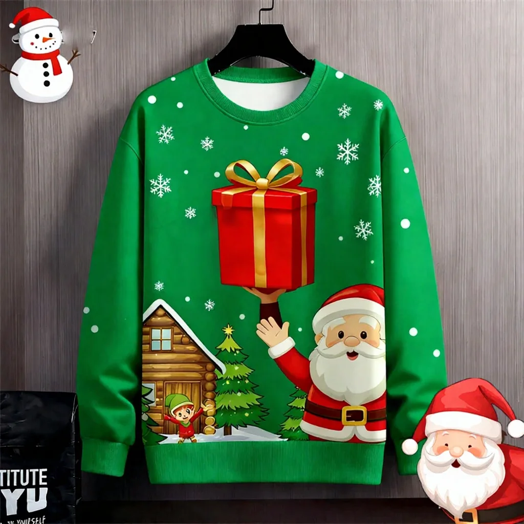 

Men's Ugly Christmas Pullover Funny Santa Claus Graphic Print Winter Fashion Warm Casual Oversized Holiday Sweatshirt