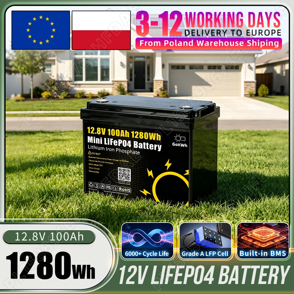Klasse A 12V 100Ah LiFePO4 Batteriepack Eingebaute 4S 100A Smart BMS 6000+ Loop 12.8V wiederaufladbare LFP Batterie DIY 24V 100Ah 12V 200Ah für Wohnmobil Camping Haushalt Solarenergie