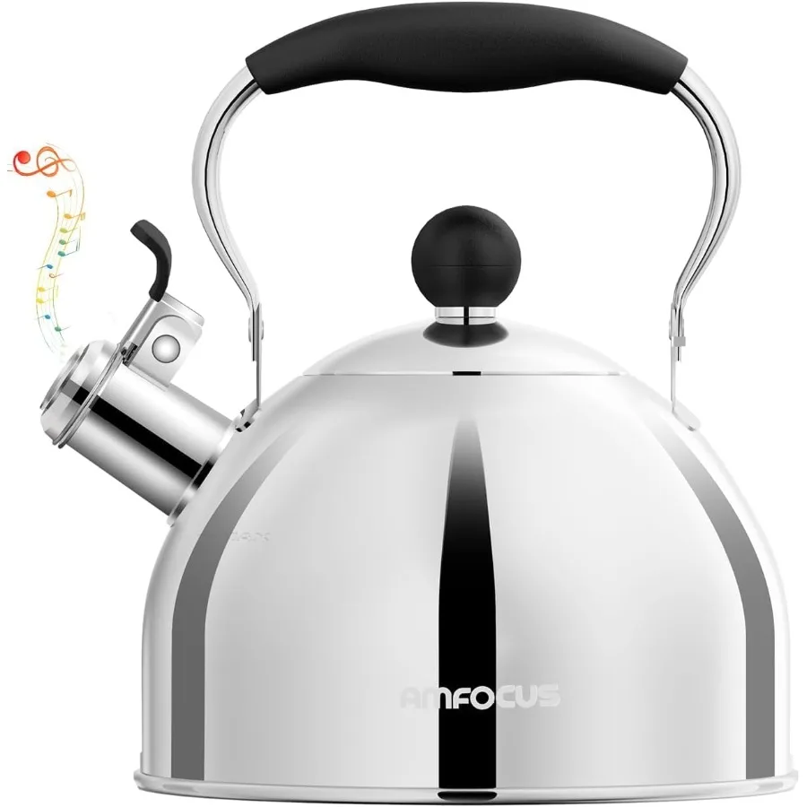 

2 Quart Stainless Steel Whistling Tea Kettle for Stovetop Use Ergonomic Folding Handle Design Compact Water Boiler for Brewing