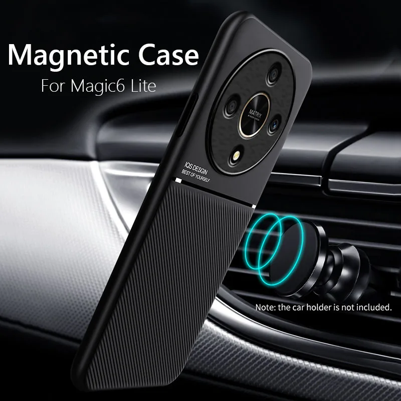 For Honor Magic6 Lite Case Car Magnetic Leather Cover Soft Frame Funda On For Honor Magic 6 Lite 5G Phone Cases Capa