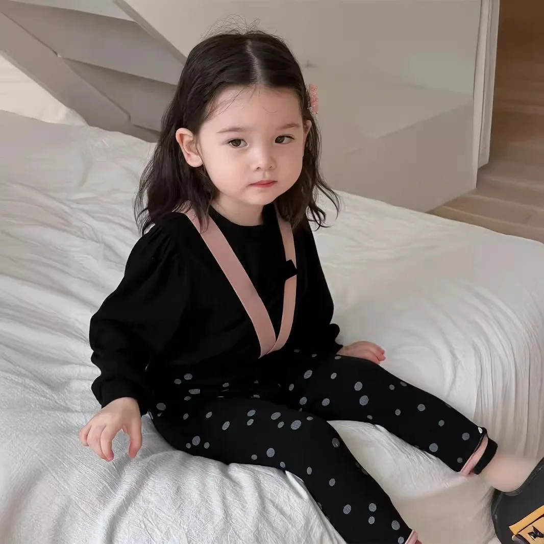 Children Clothing Solid Color Simple Comfortable Undershirt 2024 Autumn New Korean Girls Fashion Casual All Match Suspenders