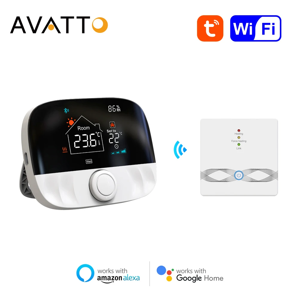 AVATTO Tuya WiFi Wireless Thermostat RF433 Programmable Temperature Controller,Room Heating Gas Boiler Actuator,Work for Alexa