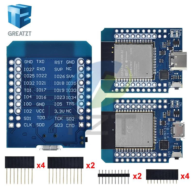 TZT For Wemos Mini D1 ESP8266 ESP32 ESP-32S WIFI Bluetooth CP2104 Development Board Module For Arduino With Pins