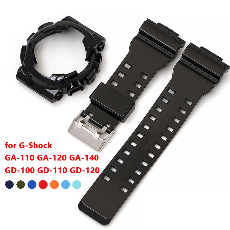 Case Strap for Casio G-Shock GA-100/110/120 GA-140 GD-100/110/120 GLS-100 GAX-100 Replacement Resin Silicone Bezel Watch Band