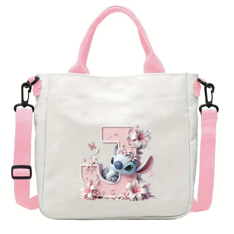 Neue Rosa Disney Stich Brief Drucken Leinwand Umhängetasche Erwachsene Messenger Pack Outdoor Tragbare Abnehmbare Schulter Gurt Handtasche