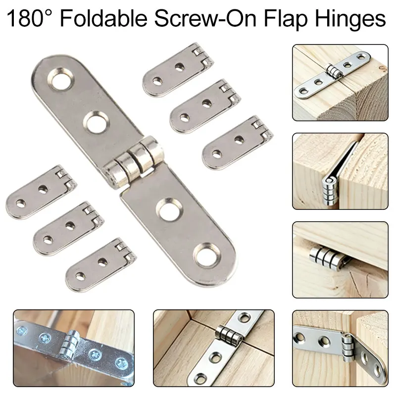 180 Degree 2pcs Foldable Hinge Flap Screw-On Hinges For Sewing Machine Cabinet Rounded Corner Buffer Hinge Furniture Hardware