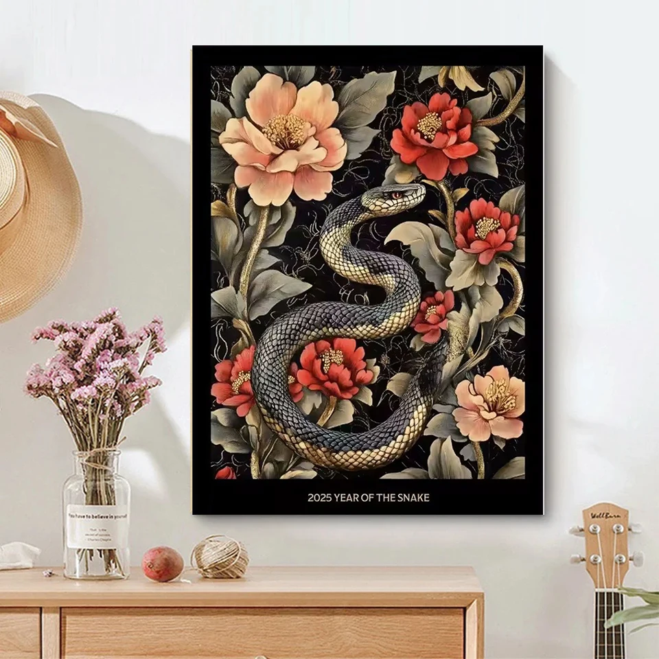 2025 Year of the Snake 5DDIY Diamond Snake Art Chinese Zodiac Retro Pictures Rhinotone Mosaic Home Decoration Gift