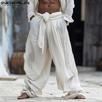 Incerun Herenbroek Effen Kleur Elastische Taille Losse Joggingbroek Heren Streewear 2024 Mode Casual Lange Broek S-5XL