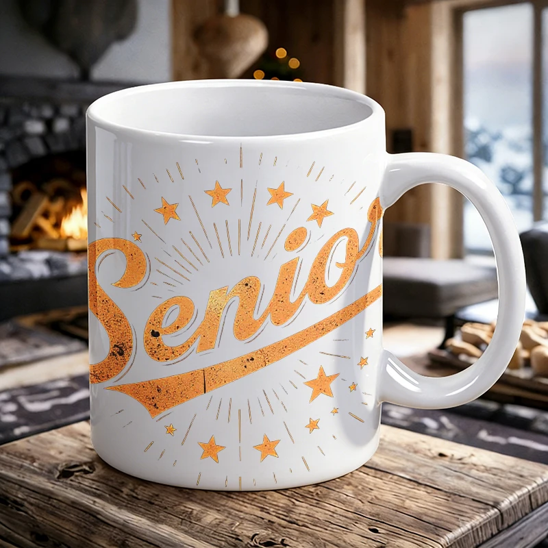 

Fun Letter 'Senior' Ceramic Mug, Coffee Mug, Milk Cup, Office Tea Cup, Drinking Cup, Gift for Friends, Fade-Resistant