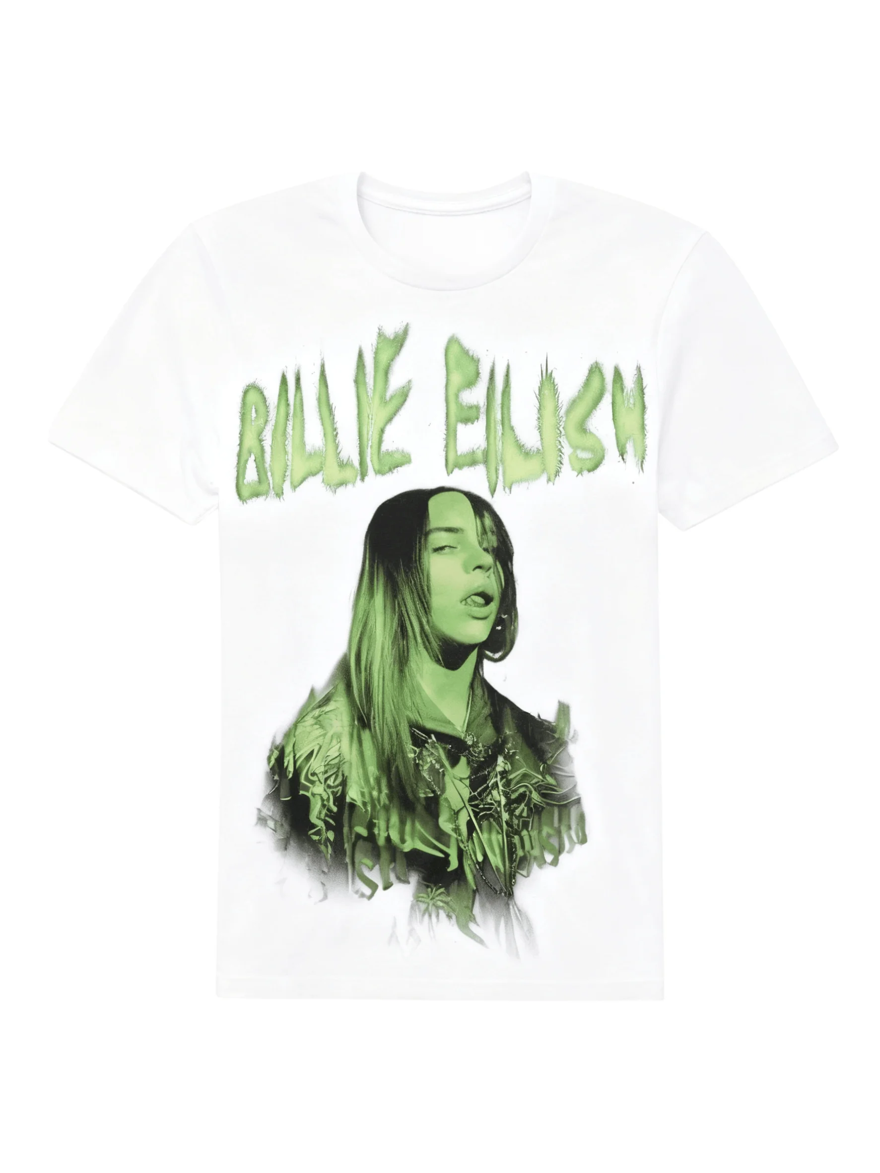 Billie Eilish Green Jumbo Portrait Printed Casual Fashion Summer T-shirt for Men and Women Loose Oversized Retro Cotton T-shirt