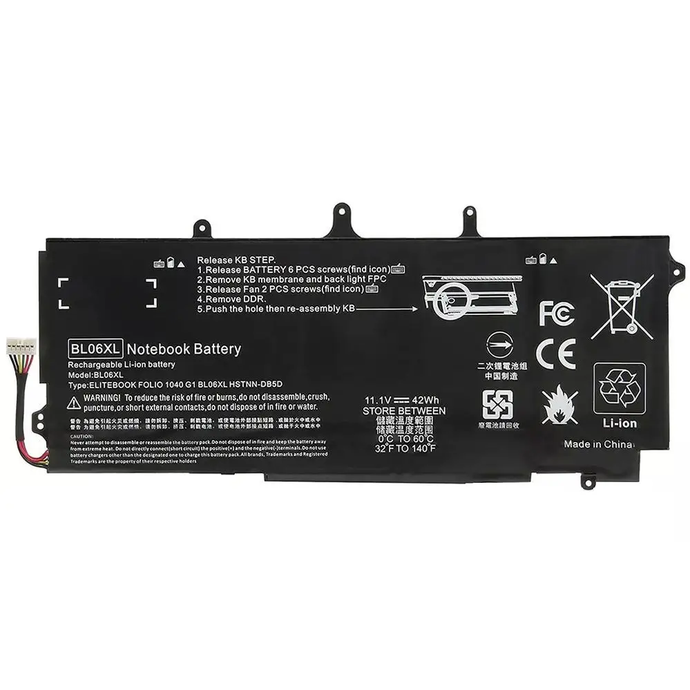 BL06XL Laptop battery for HP EliteBook Folio 1040 G0 G1 G2 BL06O42XL HSTNN-DB5D 11.1V 42Wh