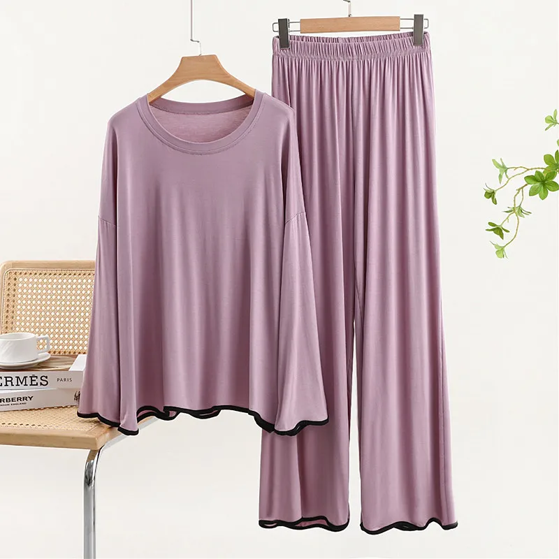 

Lounge Pijama Feminino, новые удобные пижамные комплекты из модала, свободный топ с длинными рукавами, брючный костюм, весенне-осенняя домашняя одежда, женские пижамы