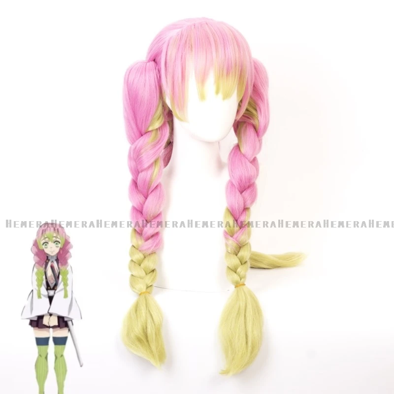 

Anime Mitsuri Kanroji Cosplay Wig Long Pink Green Braid Heat Resistant Hair Authentic Cosplay Wigs 58CM