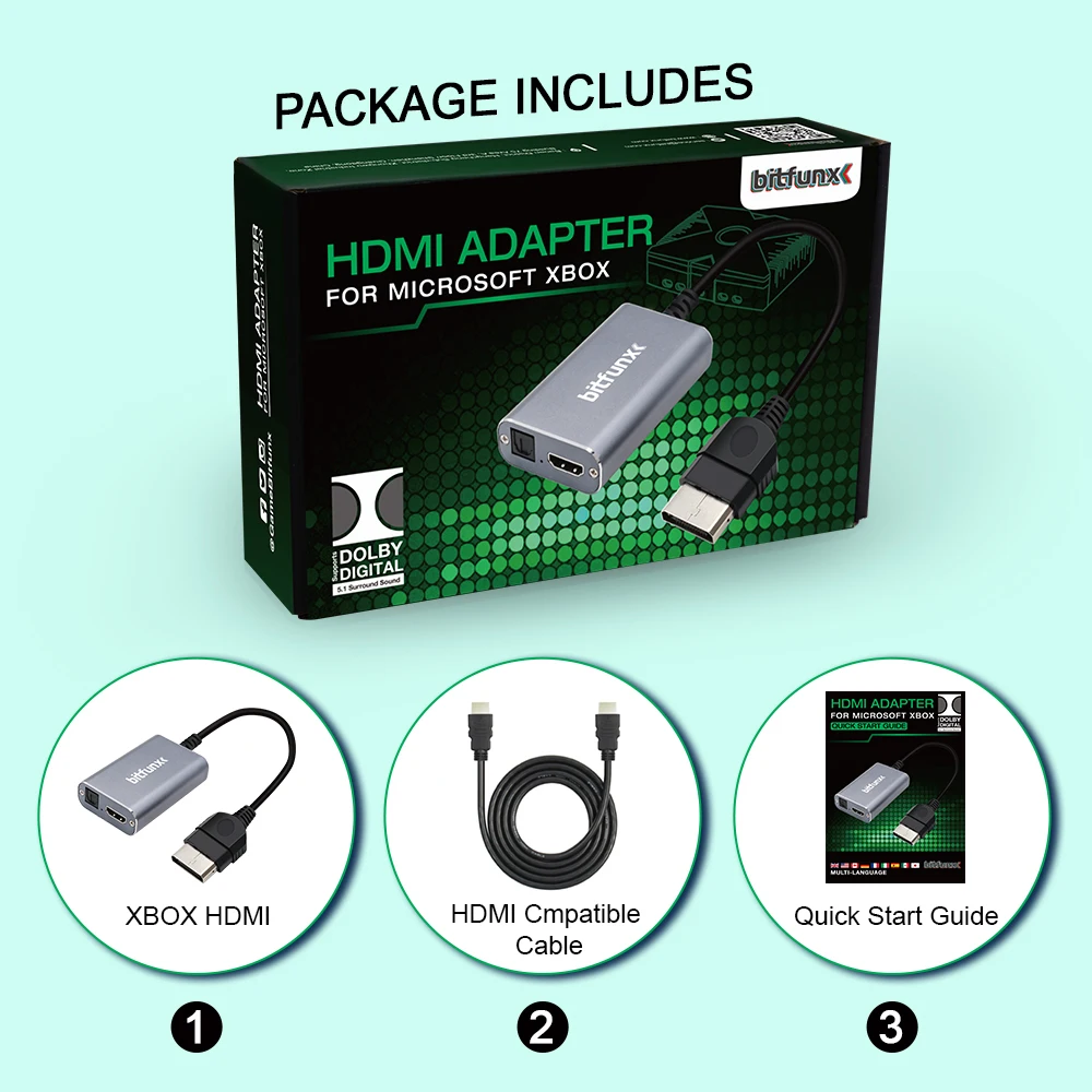 

Bitfunx HDMI Adapter for XBOX Classic Retro Gaming Consoles HD Cable Accepts 5.1 Dolby Digital Surround Sound