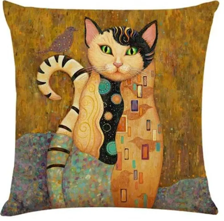 Art Cat  Pillow Case Set of 4 Funny Cat Throw Pillow Cover Children Room Decoration Boy KID Room Decor for Sofa Couch Bed 40x40