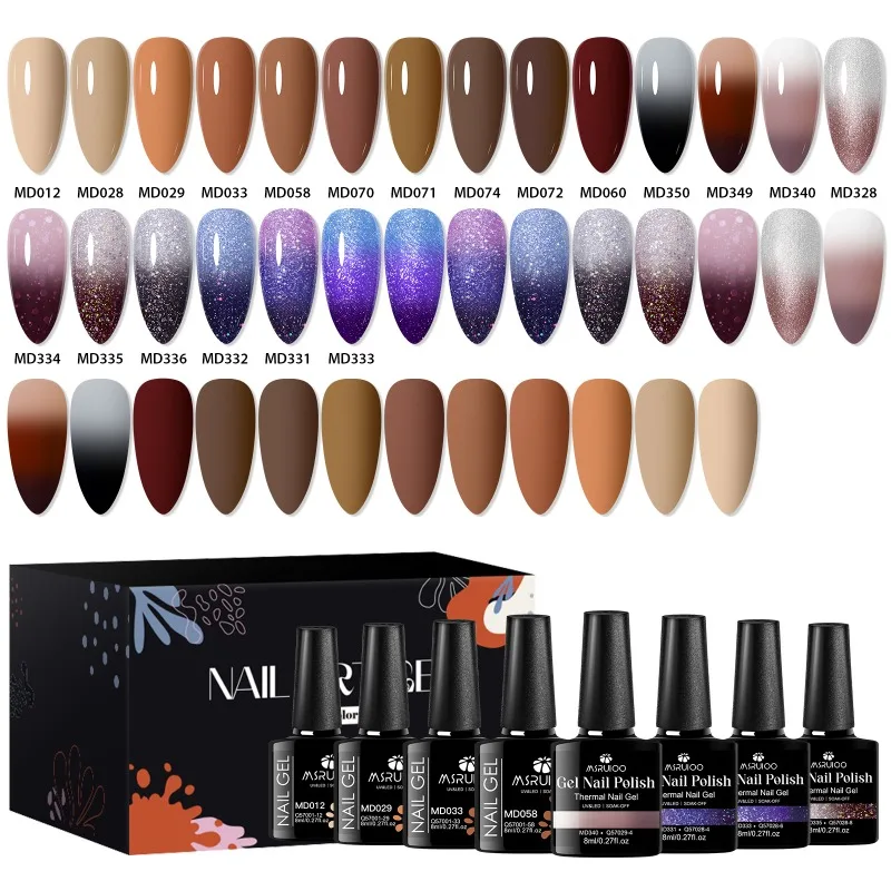 

20 шт., 8 мл, цветной гель и термогель-лак для ногтей, набор коричневых кофейных полуперманентных лаков для ногтей со светодиодной подсветкой, принадлежности для ногтей «сделай сам»