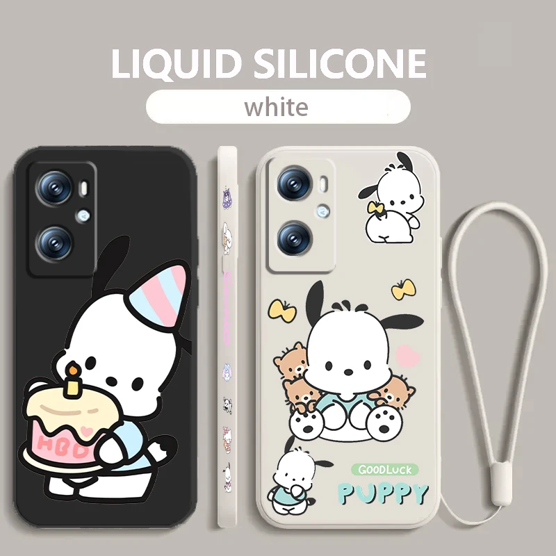 Sanrio Pacha Dog Cartoon Liquid Left Rope For OPPO Find Reno 7 6 X6 X5 X3 X2 A98 A96 A15 A53 A74 A72 A5 A16K 5G S 2020 4G Soft