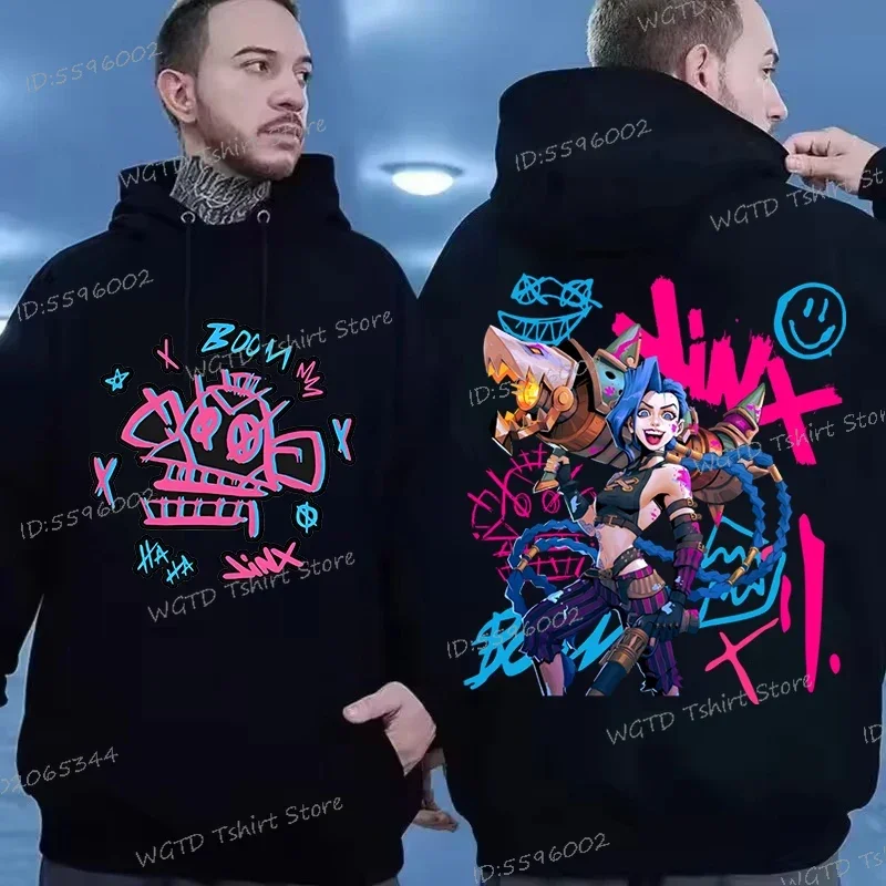 Funny Anime Arcane Jinx Print Sweatshirts Men Women Harajuku Game Lovers Sportswear Arcane-Jinx Trend Unisex Hip Hop Hoodies