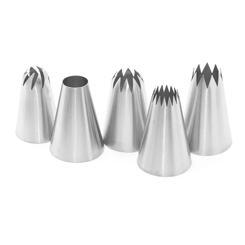 1/5pcs Extra Large Piping Nozzles Set, Stainless Steel Icing Nozzles, Cream Cake Piping Tips For Dessert Biscuit Cup Cake Tools